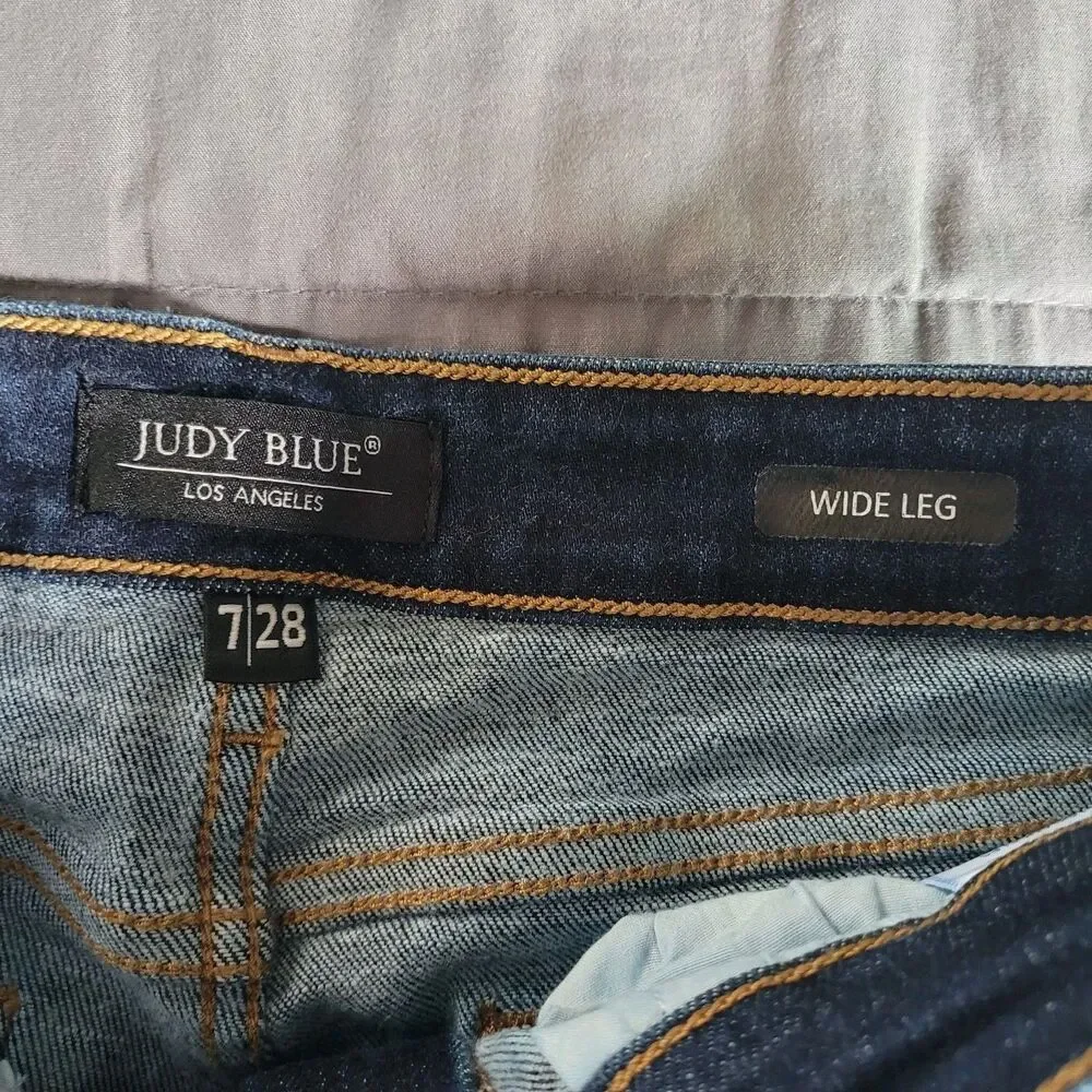 Judy Blue High Waist Wide Leg Denim Jeans Size 7 28 Dark Wash Pockets Stretch